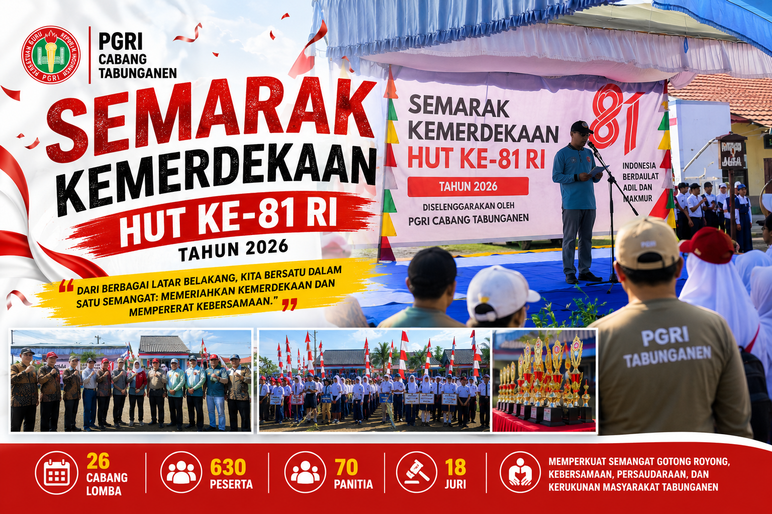 PGRI Cabang Tabunganen Gelar Semarak Kemerdekaan ke-81 RI, Diikuti 630 Peserta